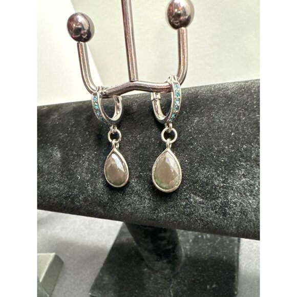 Alex & Ani Earrings Sterling Silver Hoops With Swarovski Tear Drop Crystal Drops - Picture 9 of 10